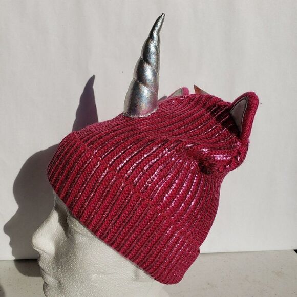 Claire's Shimmery Pink Unicorn Knit Beanie - Picture 3 of 5